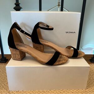 black suede and cork sandal